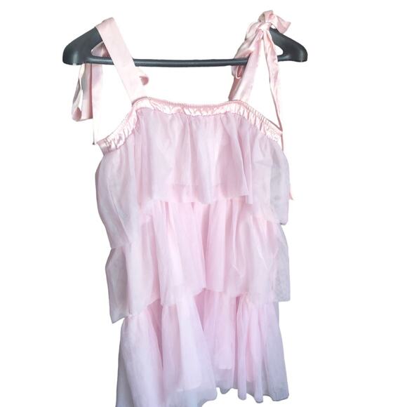 Cider Light Pink MESH U-NECKLINE TIERED BOWKNOT MINI DRESS Size XL NWT - Picture 6 of 12